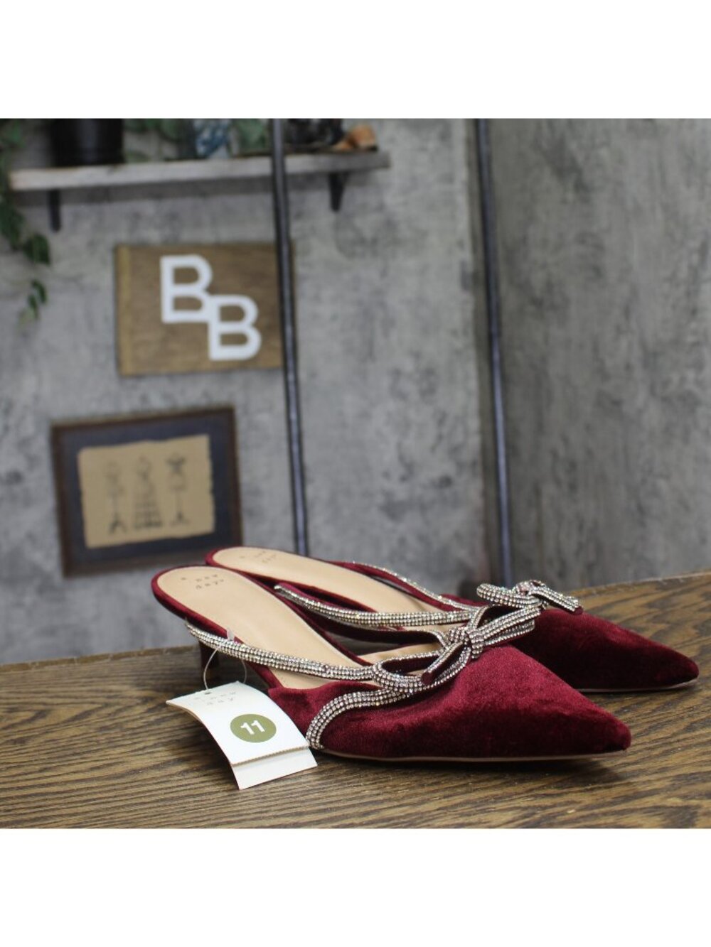 A New Day Womens Gwen Rhinestone Bow Heels Velvet 94656744 Burgundy Red 11M